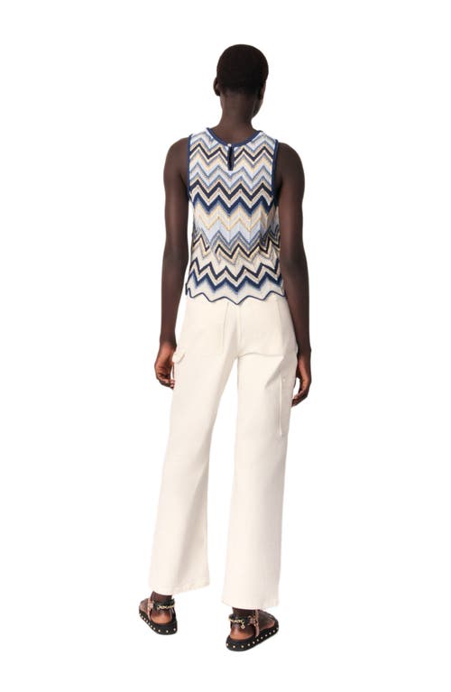 Shop Maje Crochet-knit Top In Blue/ecru