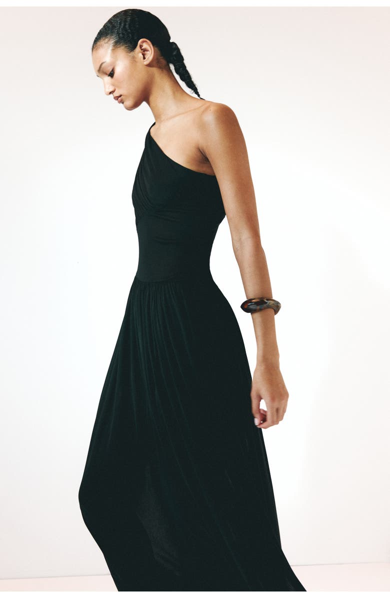 H&M Draped One-shoulder Dress, Alternate, color, Black