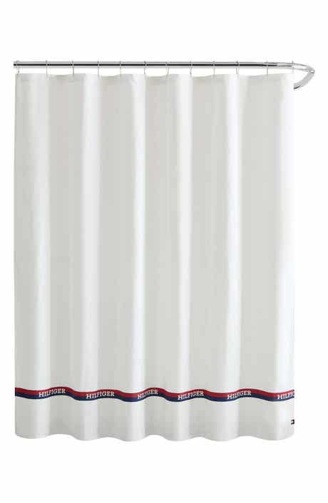 Tommy Hilfiger Logo Stripe Shower Curtain