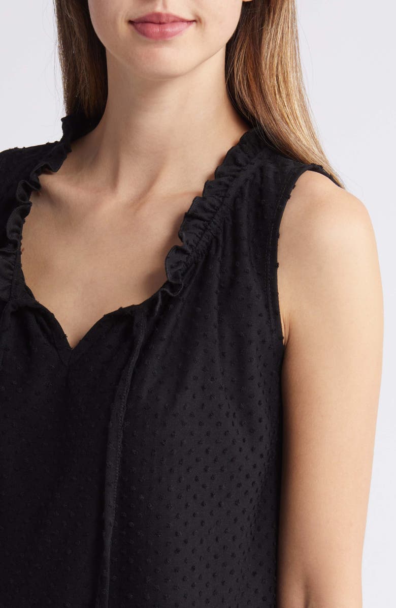 Loveappella Tie Neck Swiss Dot Sleeveless Knit Top, Alternate, color, Black