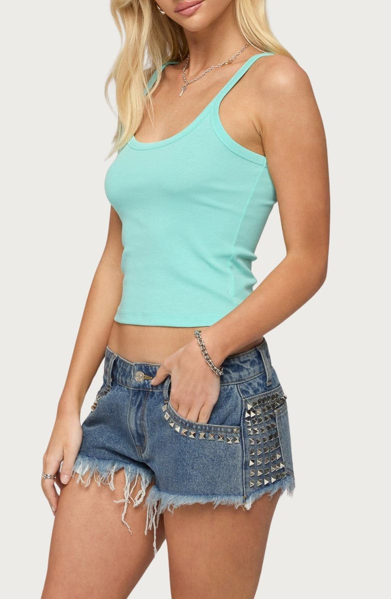 EDIKTED Basic Babe Stretch Cotton Crop Camisole, Alternate, color, Turquoise