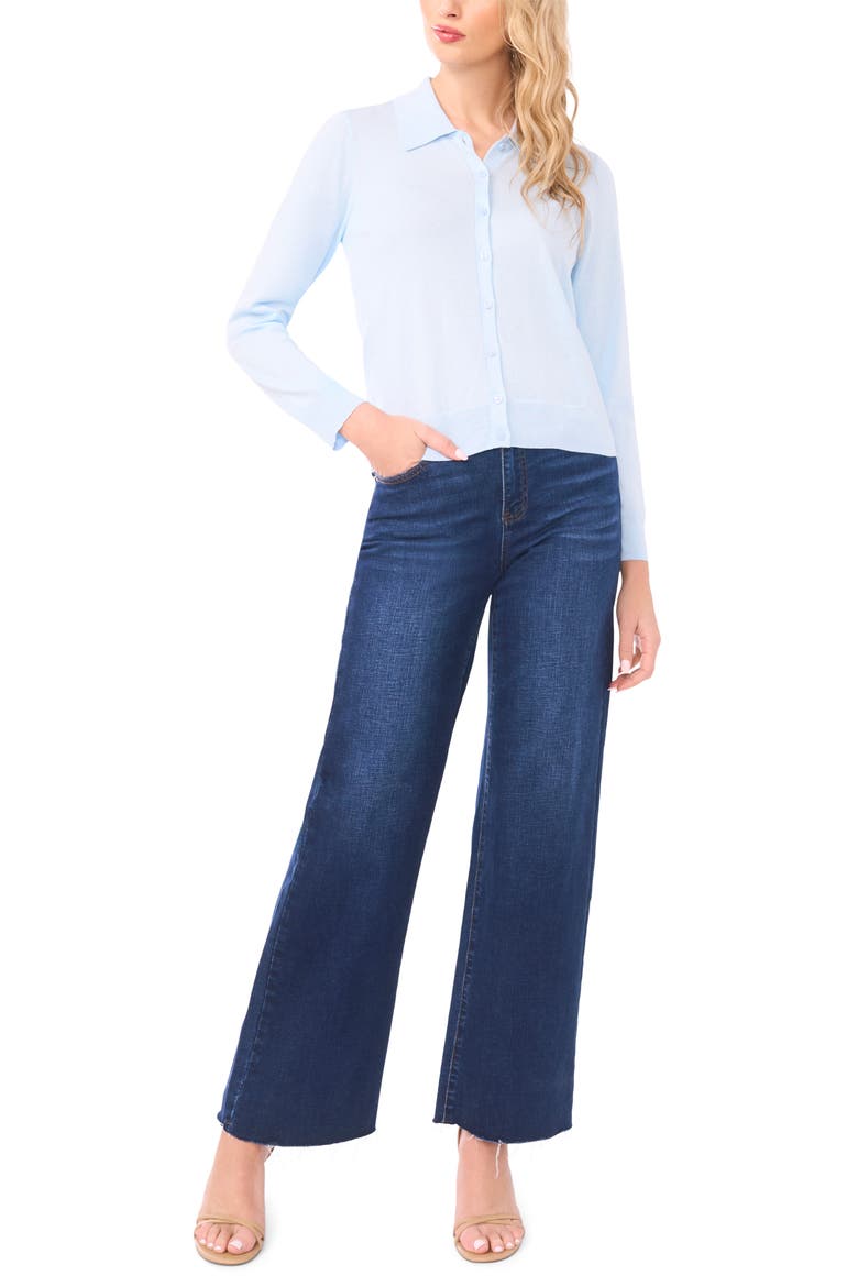 Collared Cotton Blend Cardigan, Alternate, color, OCEAN AIR