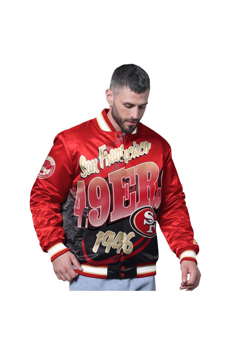 Men's Starter Scarlet San Francisco 49ers Pass Rush Varsity Full-Snap Jacket, Main, color, Scarlet