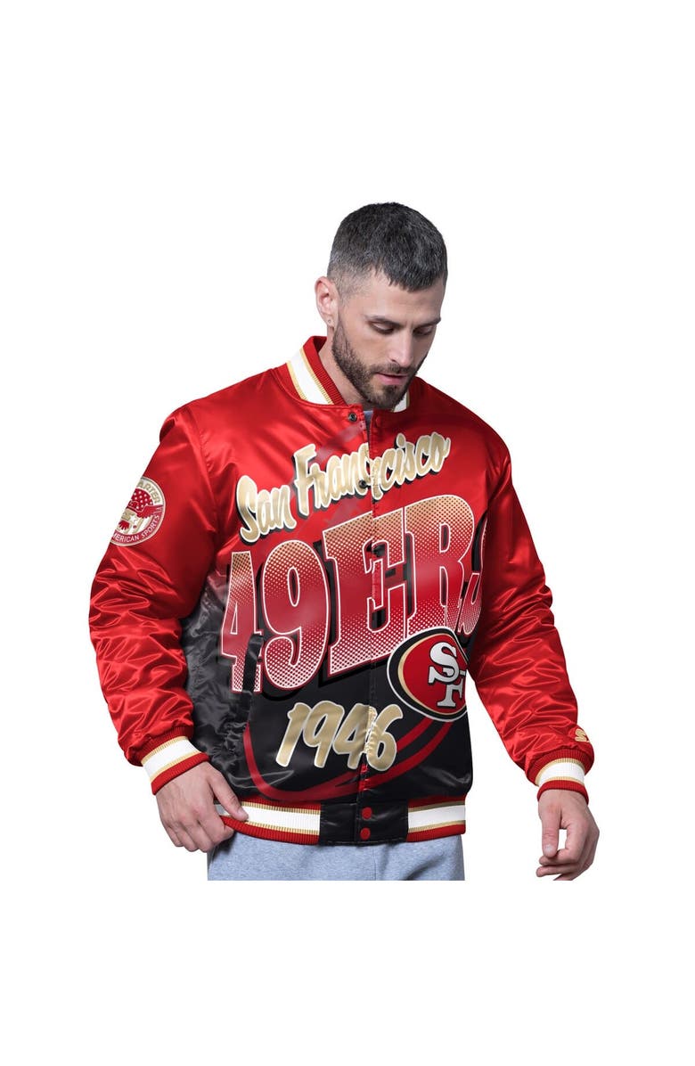 STARTER Men's Starter Scarlet San Francisco 49ers Pass Rush Varsity Full-Snap Jacket, Main, color, Scarlet