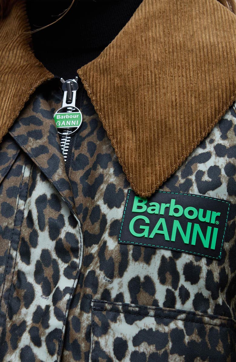 Barbour x Ganni Leopard Print Waxed Cotton Jacket, Alternate, color, 