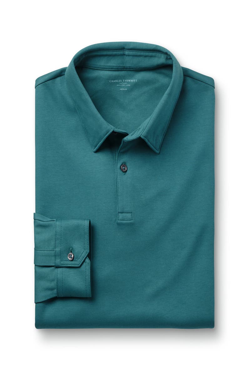 Plain Long Sleeve Jersey Polo, Alternate, color, Teal Green