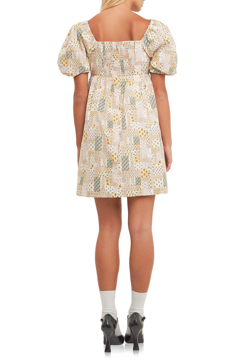 Patchwork Puff Sleeve Babydoll Dress, Alternate, color, MULTI