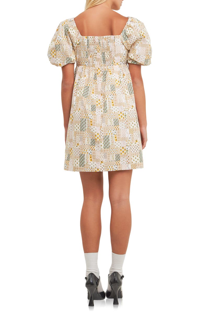 Free the Roses Patchwork Puff Sleeve Babydoll Dress, Alternate, color, Multi