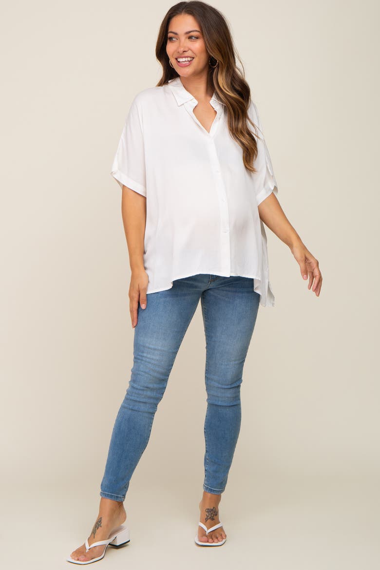 Button Up Dolman Short Sleeve Top, Alternate, color, White