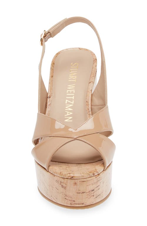 Stuart Weitzman Carmen Patent Slingback Wedge Sandals In Adobe