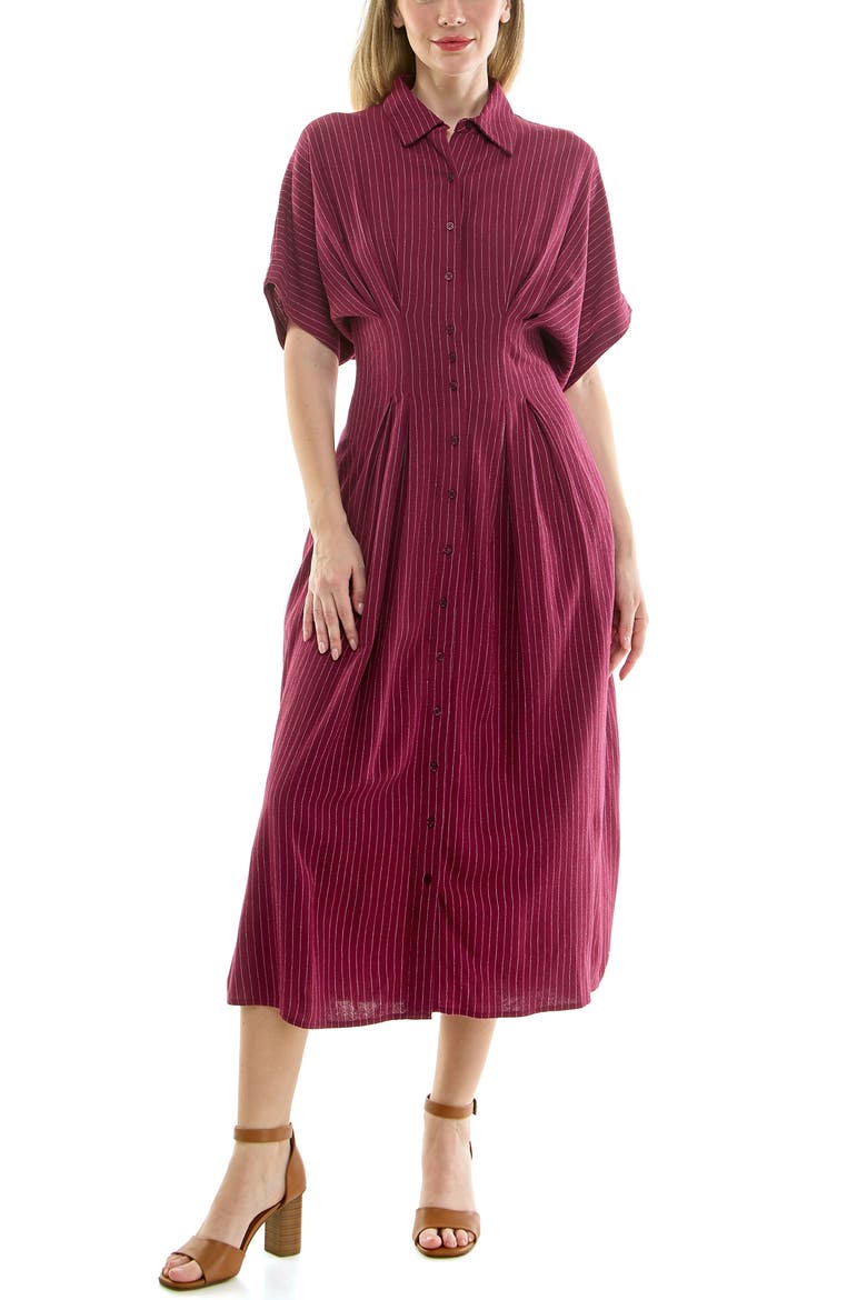 Stripe Short Sleeve Midi Shirtdress, Alternate, color, BURGUNDY STRIPE