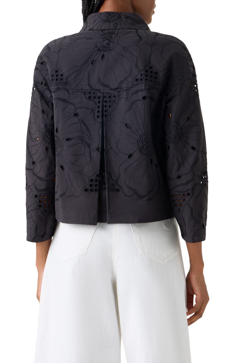 Akris punto Flower Eyelet Cotton Poplin Crop Jacket, Alternate, color, Black