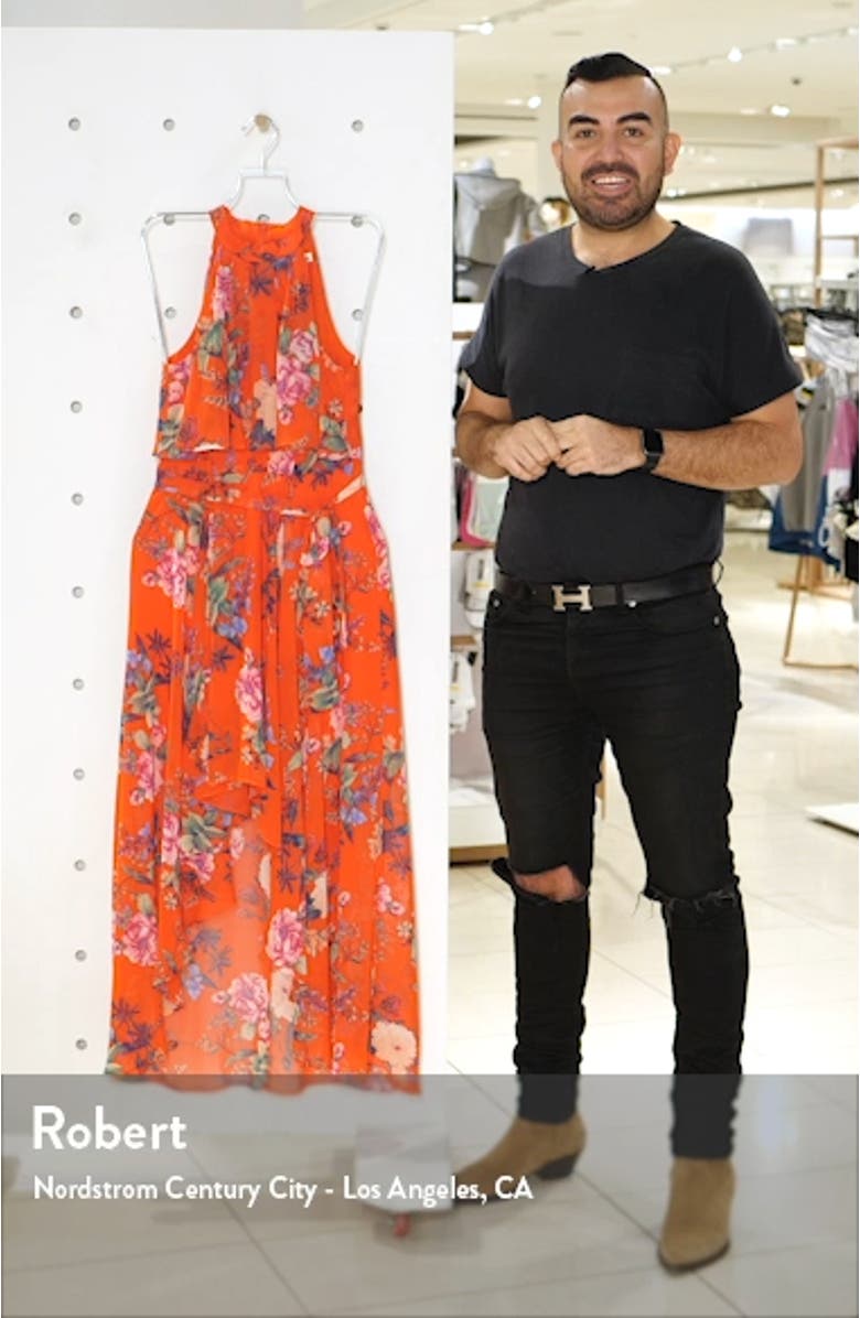 Popover Halter High/Low Chiffon Maxi Dress, sales video thumbnail