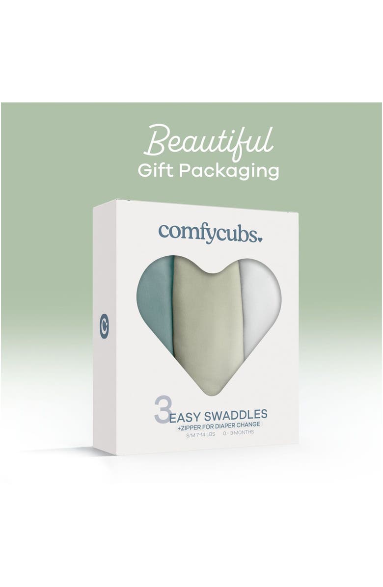 Comfy Cubs Easy Swaddle Blankets with Zipper, Alternate, color, Stone, Sage, Azul