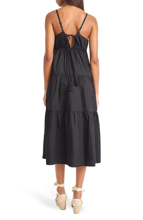 The Good Journey V-neck Tiered Cotton Midi Dress In Black Beauty