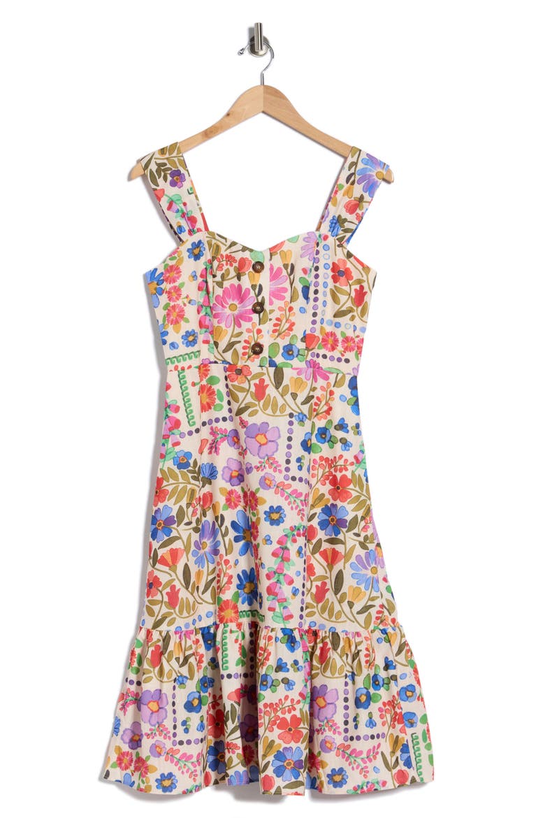 Floral Wide Strap Fit & Flare Midi Dress, Alternate, color, IVORY MULT