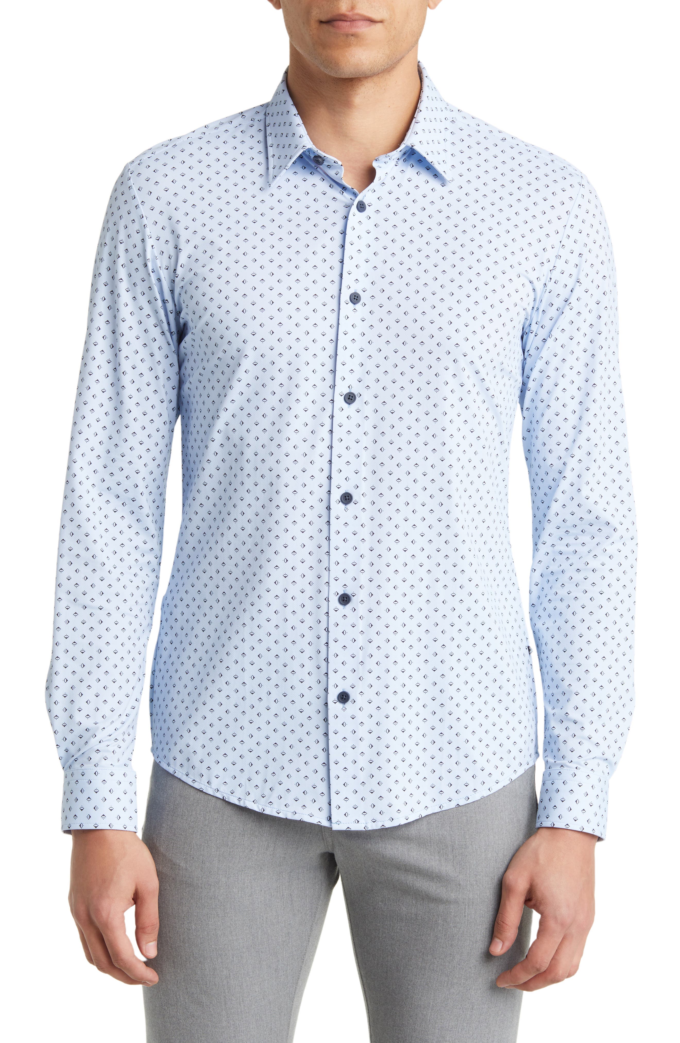 BOSS Roan Kent Stretch Recycled Polyamide Button-Up Shirt (Men ...