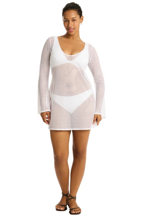 Sea Level Surf Long Sleeve Sheer Mesh Cover-up Minidress