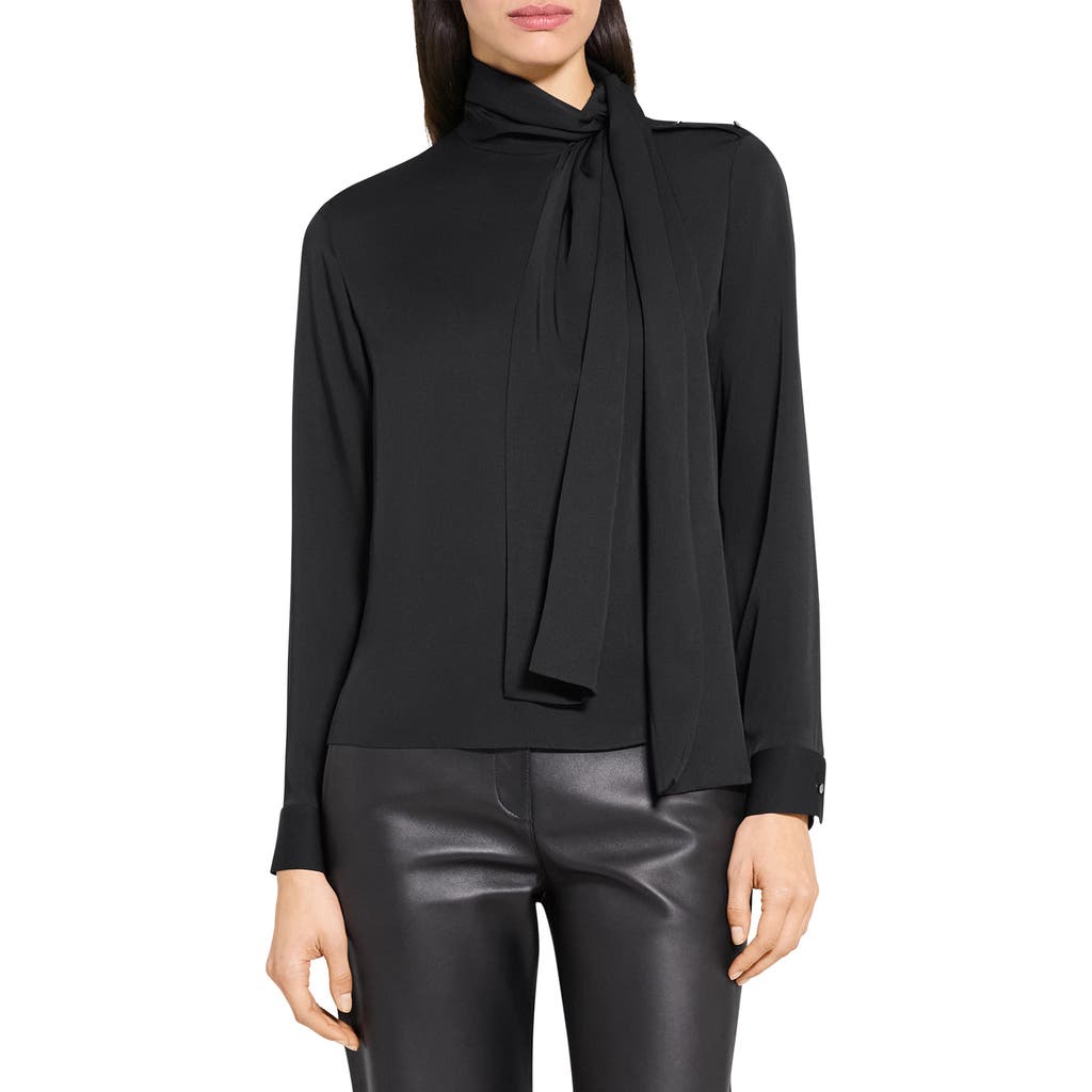 Theory Black Blouse With Scarf In Silk Woman In Black