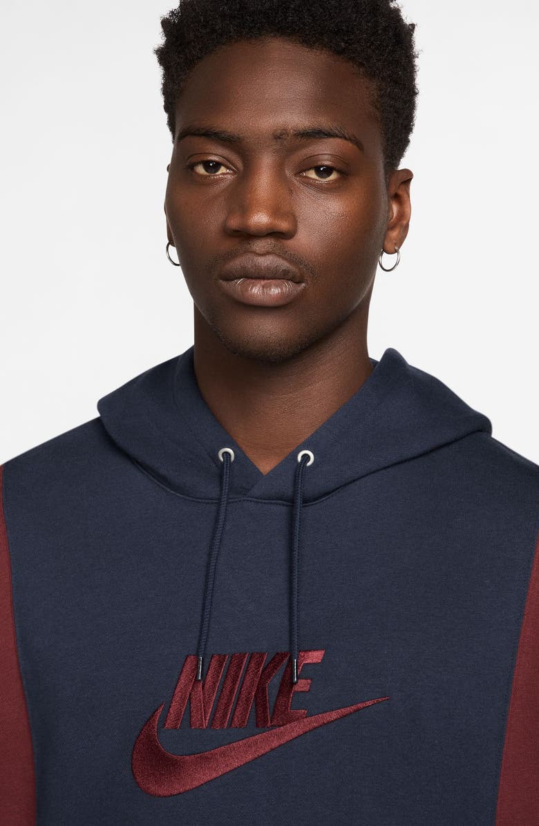 Nike Club Fleece Hoodie Pullover, Alternate, color, Obsidian/ Dark Team Red