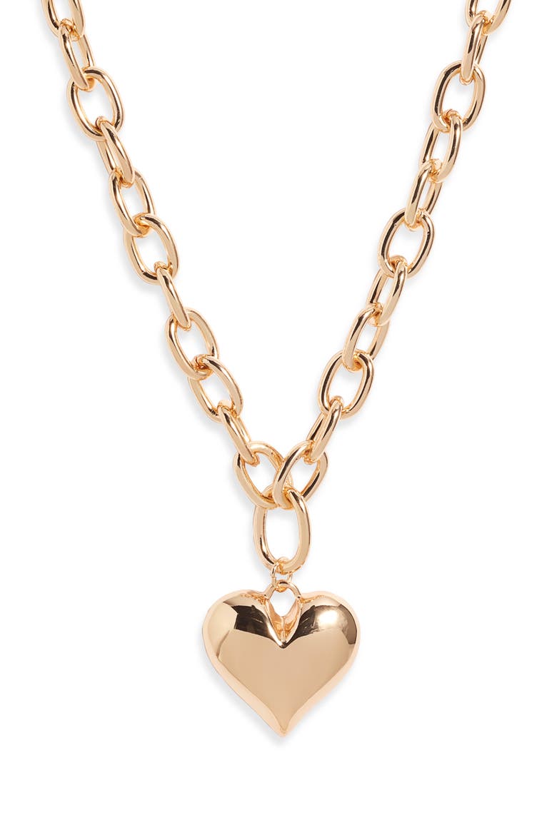 Puffy Heart Chain Necklace, Main, color, GOLD