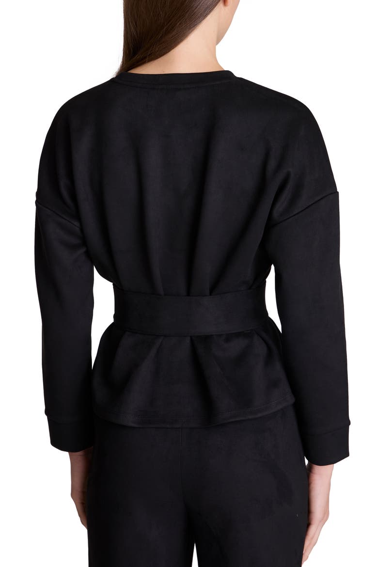 Belted Long Sleeve Crewneck Top, Alternate, color, BLACK