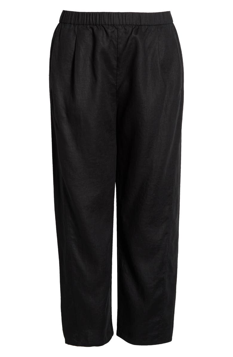Eileen Fisher Pleated Organic Linen Ankle Lantern Pants, Alternate, color, Black