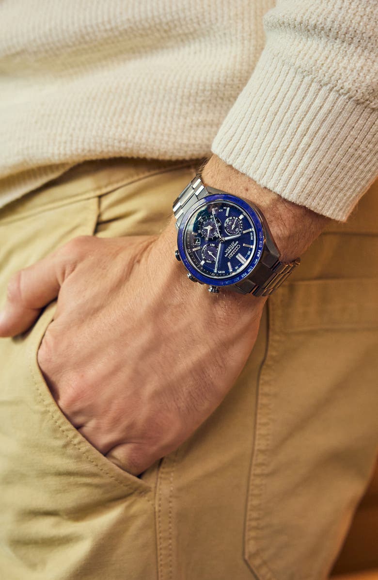 Citizen Attesa Satellite Wave GPS GMT Automatic Greytone Bracelet Watch, 44.6mm, Alternate, color, Gray/Blue