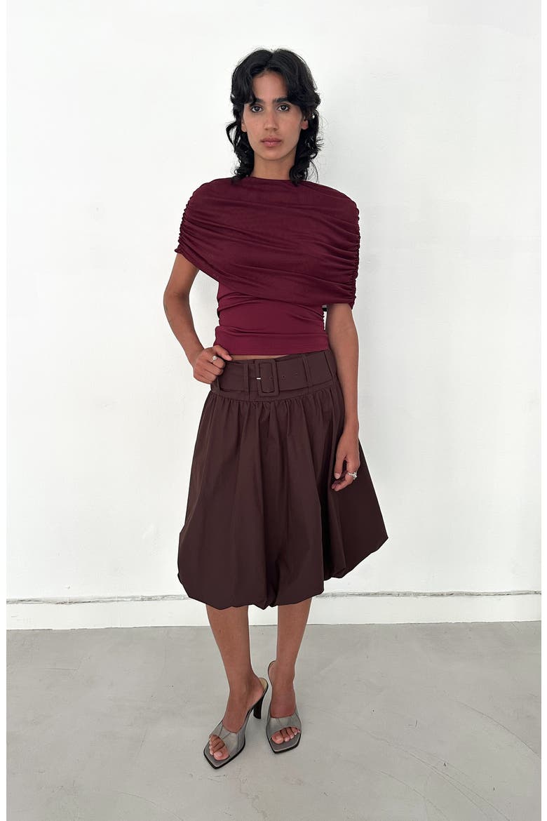 Tatum Belted Bubble Hem Skirt, Alternate, color, Dark Brown
