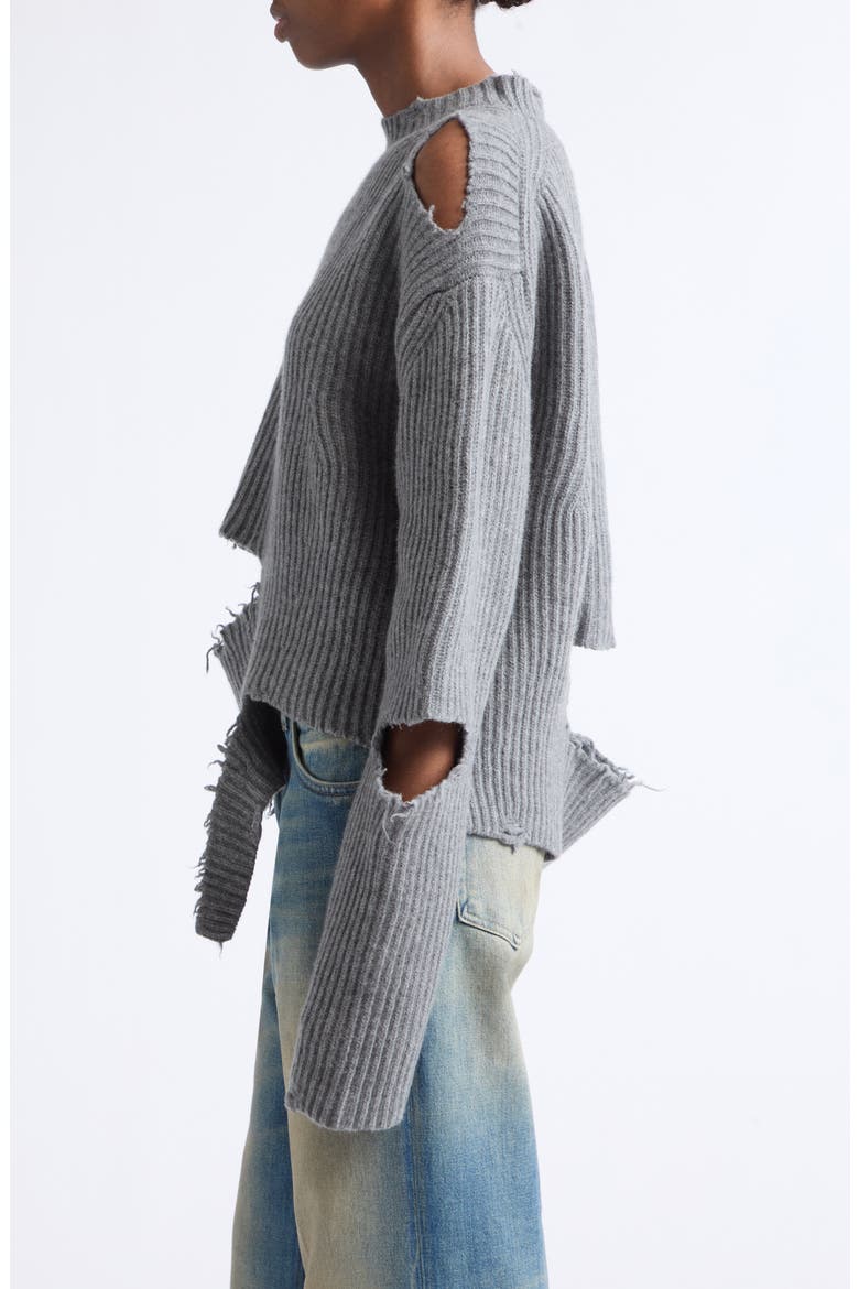 Ozie Destroyed Rib Merino Wool Sweater (Nordstrom Exclusive), Alternate, color, GREY