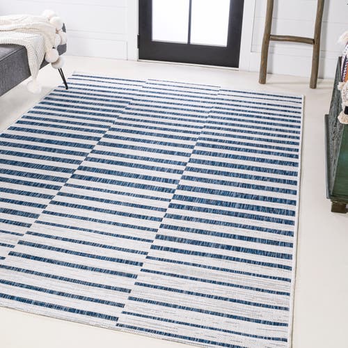 Jonathan Y Sukie Modern Offset Stripe Indoor/outdoor Area Rug In Ivory/blue