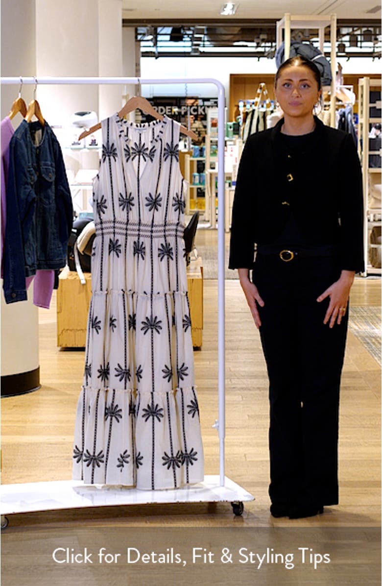 Loulou Embroidered Sleeveless Cotton Maxi Dress, sales video thumbnail