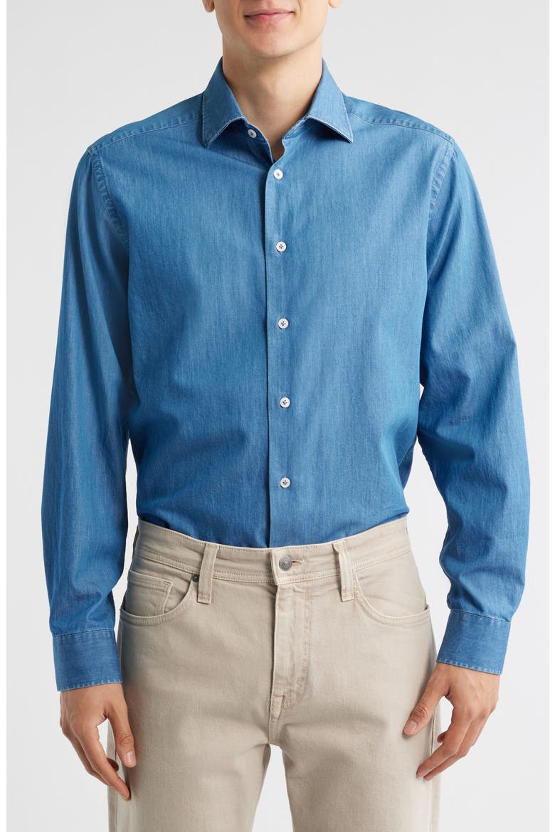 Reed Cotton Chambray Button-Up Shirt, Main, color, DENIM