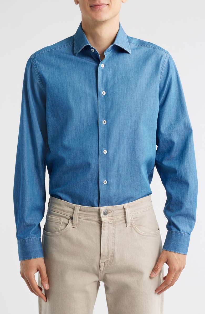 Jack Victor Reed Cotton Chambray Button-Up Shirt, Main, color,