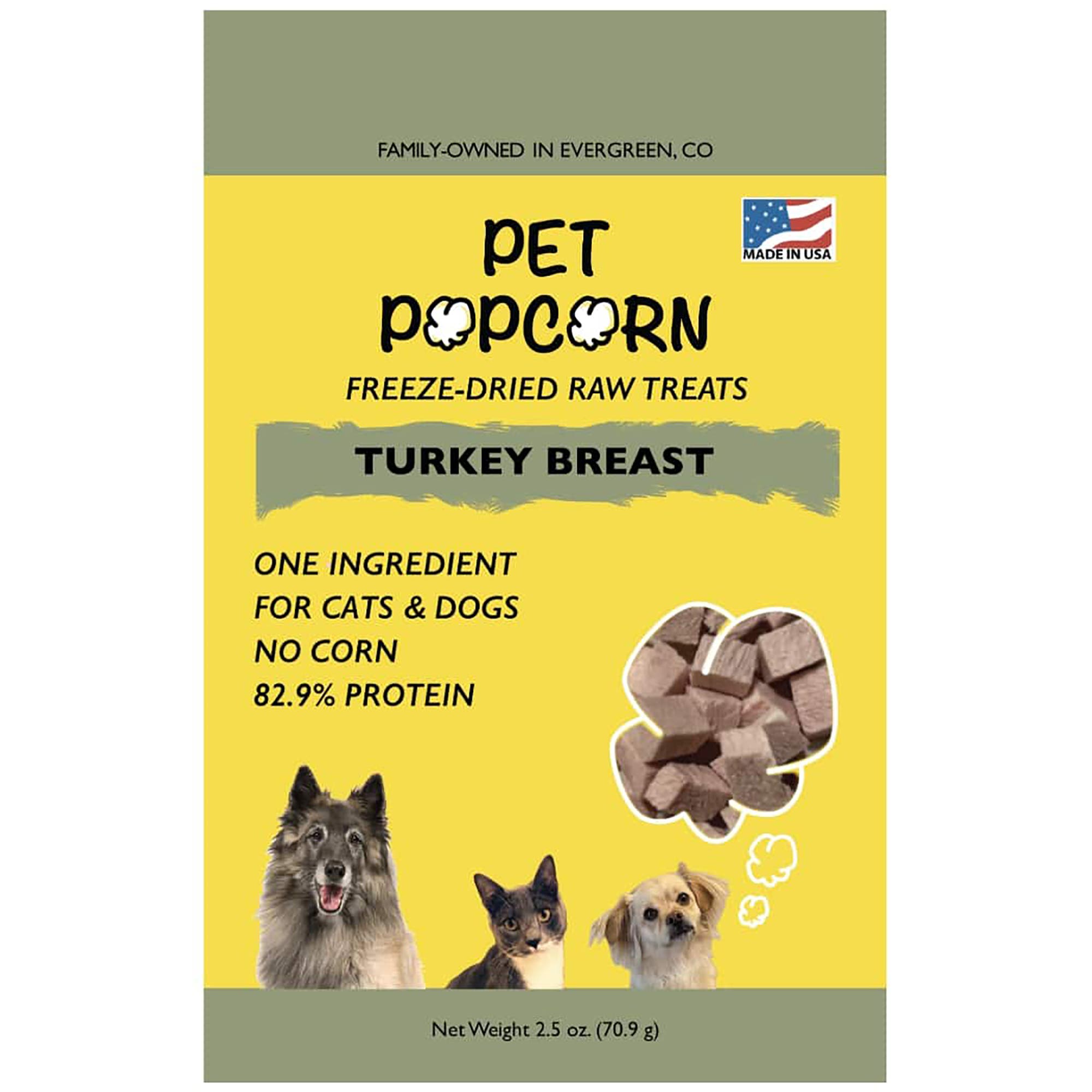 Pet Popcorn Freeze Dried Raw Treats, Turkey Breast, 2.5oz Bag, Dog & Cat Snacks in Multicolored 