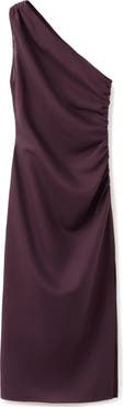 MANGO Ruched One-Shoulder Maxi Dress