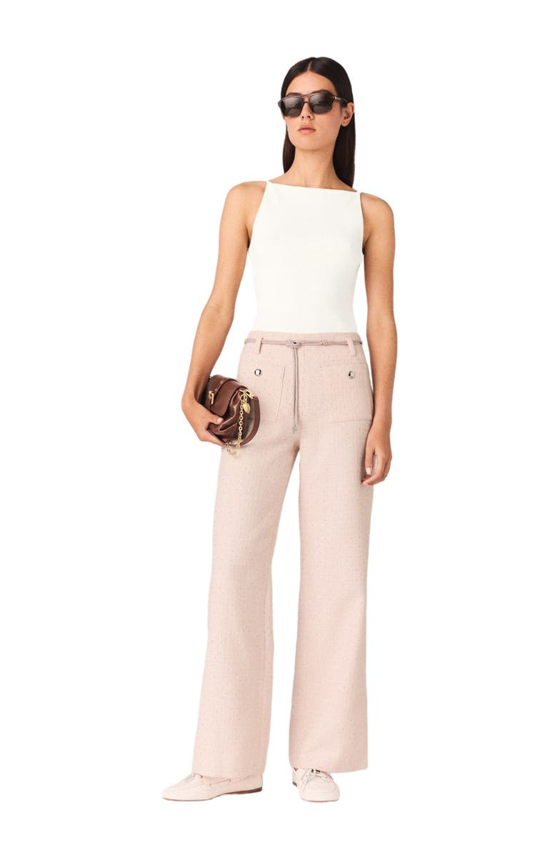 maje Tweed trousers, Main, color, Pink