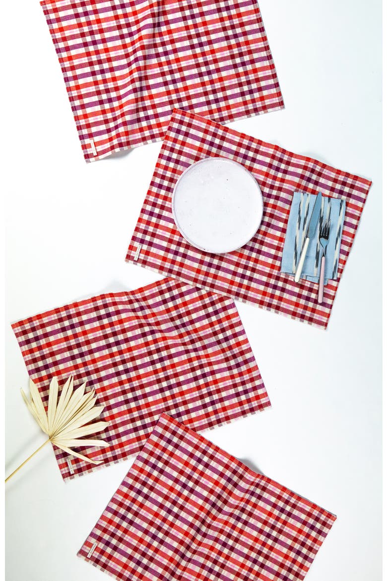 Noel Red Plaid Cotton Placemats, Set of 4, Main, color, Red