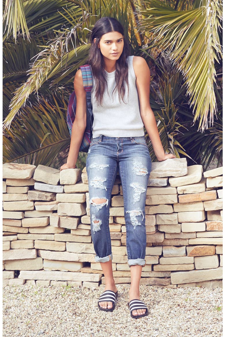 Destroyed Girlfriend Jeans, Alternate, color, MEDIUM WASH