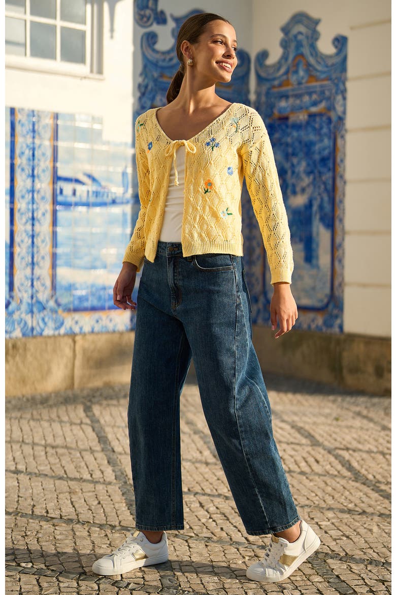 Embroidered Pointelle Cardigan, Alternate, color, Butter Yellow