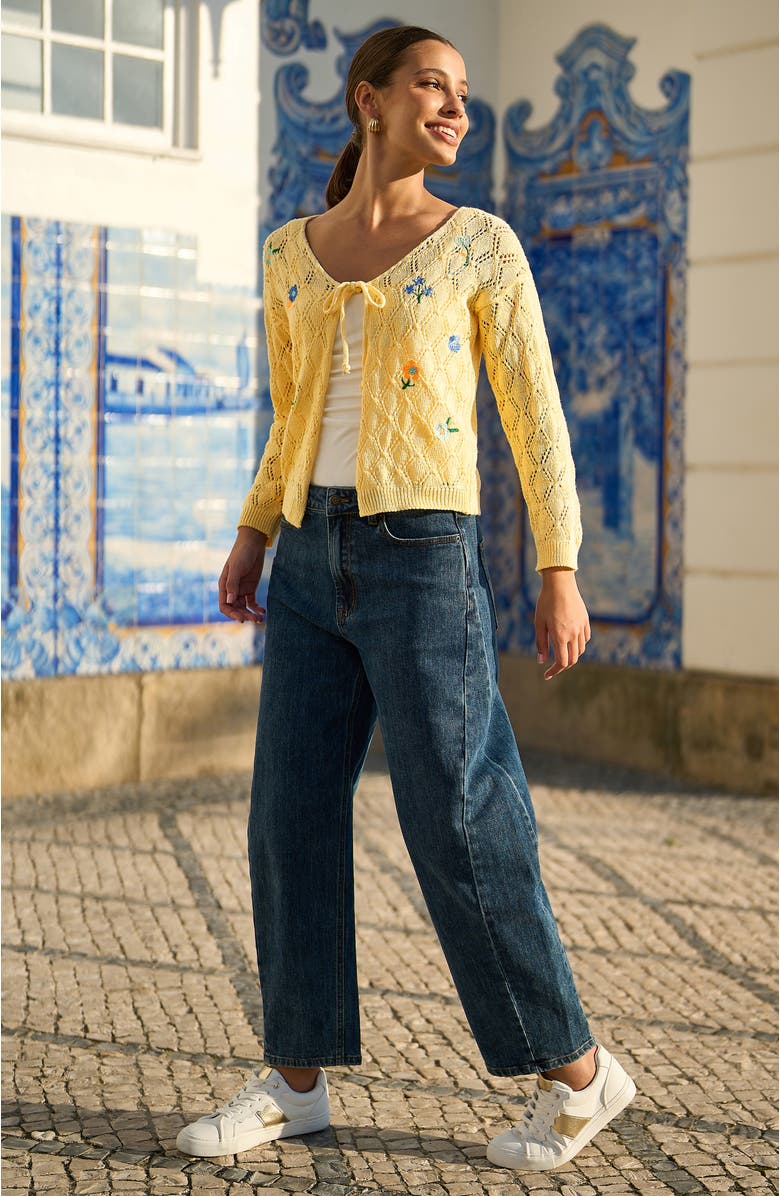 Yumi Embroidered Pointelle Cardigan, Alternate, color, Butter Yellow