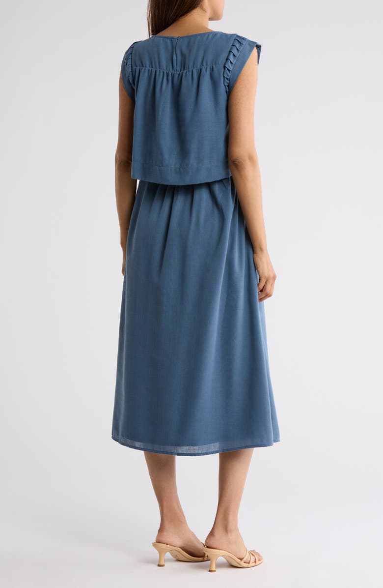 DR2 by Daniel Rainn Pleated Sleeve Midi Dress, Alternate, color, Blue Tin