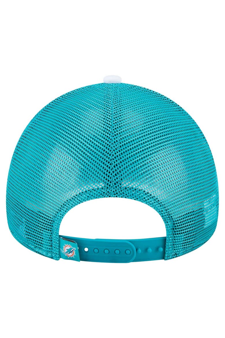 Men's New Era White/Aqua Miami Dolphins Color-Block 9FORTY A-Frame Trucker Adjustable Hat, Alternate, color, White