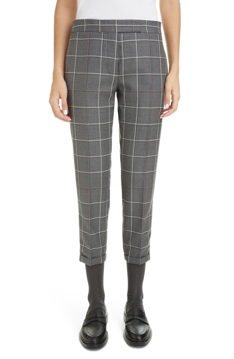 Thom Browne Windowpane Check Skinny Trousers, Main, color,