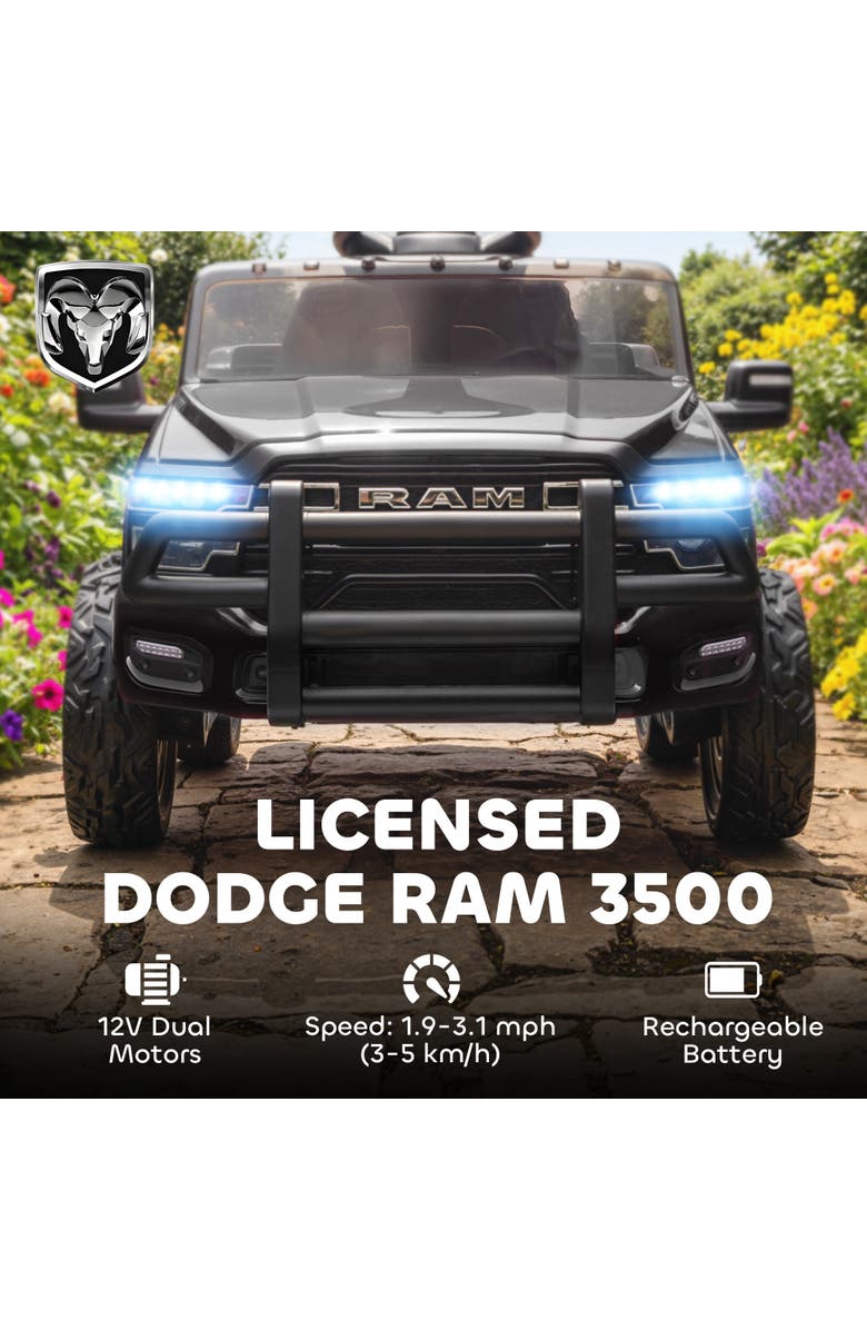 Qaba 12V Kids Ride on Car Licensed Dodge RAM 3500 Ride on Toys for Toddlers with Dual Motors Remote Control Suspension Bluetooth and Lights, Alternate, color, Black