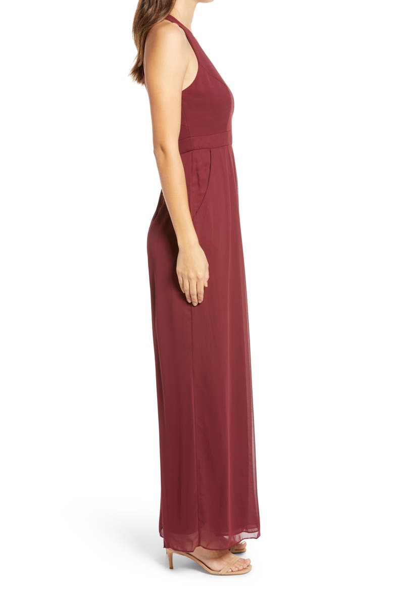 Arielle V-Neck Lux Chiffon Jumpsuit, Alternate, color, BURGUNDY