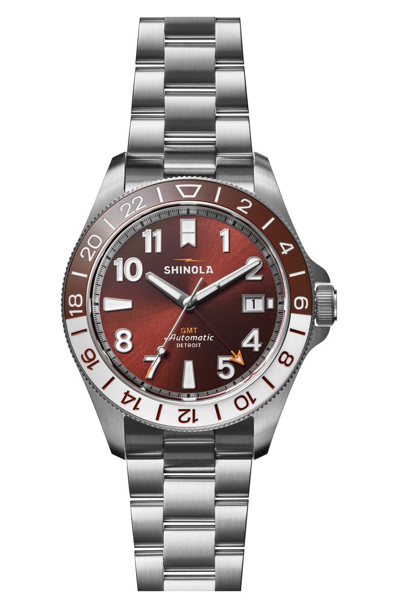 Shinola Monster GMT Automatic Watch, 40mm, Main, color, Whiskey Brown