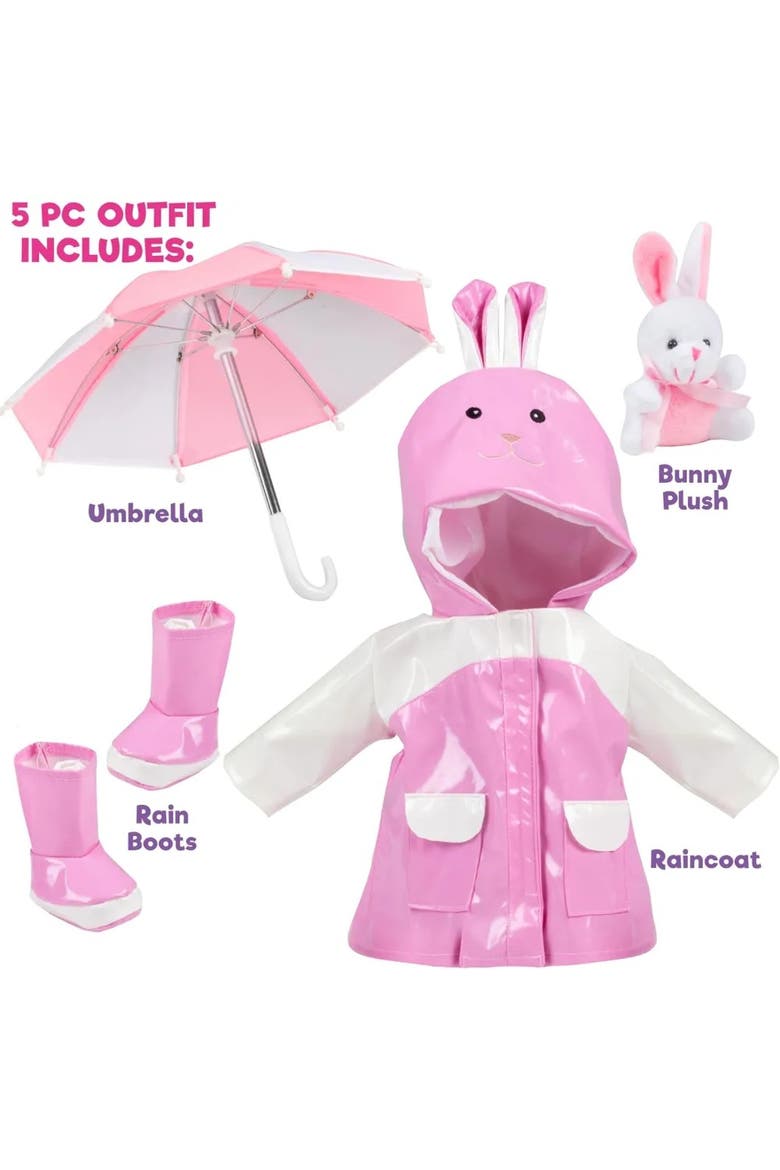 4 Piece Pink Bunny Raincoat Doll Outfit w Rabbit Plush- 18" Doll Clothes & Accessories, Alternate, color, Pink