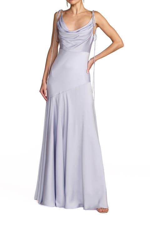 Women's Charmeuse Cowl Gown with Bow Straps
