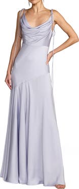 Mac Duggal Women's Charmeuse Cowl Gown with Bow Straps